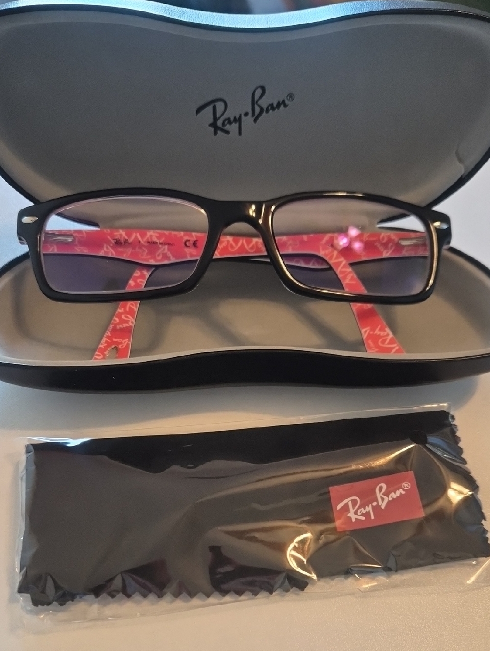 Ray-Ban Black Frames with Red Patterned Temples